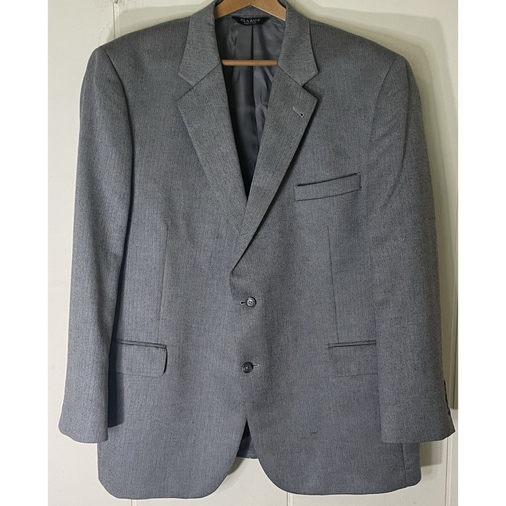 Jos A Bank 48R Gray Herringbone Sport Coat Silk Camel Hair Blazer Mens